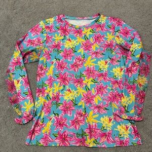Gottex women’s  Long Sleeve rashguard shirt size medium floral pink teal yellow